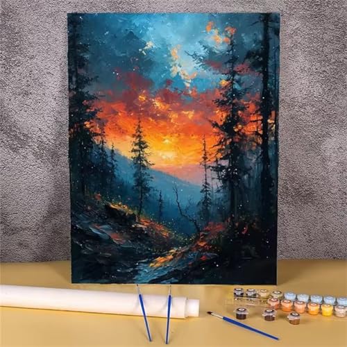 Umfarvt Baumlandschaft Malen Nach Zahlen Erwachsene,Paint by Numbers Adult,DIY Framed DIY mit Pinseln und Acrylfarben Handgemalt Ölgemälde Leinwand für Home Wand Dekor 40x50cm von Umfarvt