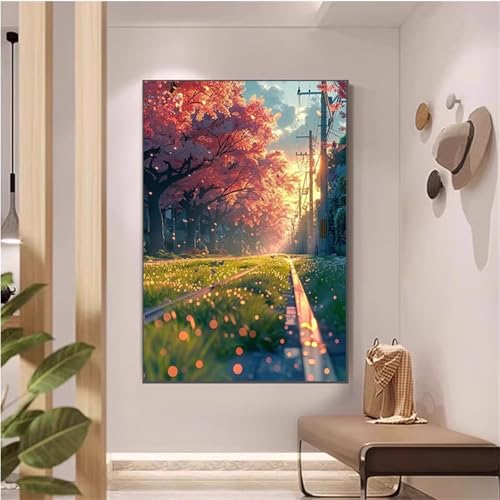 Umfarvt Baumlandschaft Malen Nach Zahlen Erwachsene,Paint by Numbers Adult,DIY Framed DIY mit Pinseln und Acrylfarben Handgemalt Ölgemälde Leinwand für Home Wand Dekor 55x70cm von Umfarvt