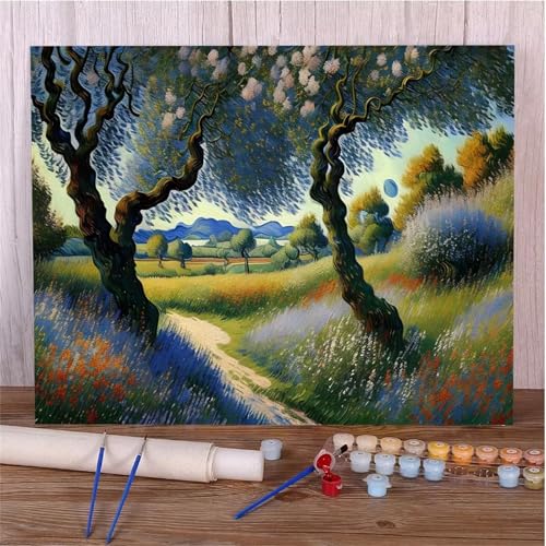 Umfarvt Baumlandschaft Malen Nach Zahlen Erwachsene,Paint by Numbers Adult,DIY Framed DIY mit Pinseln und Acrylfarben Handgemalt Ölgemälde Leinwand für Home Wand Dekor 55x70cm von Umfarvt