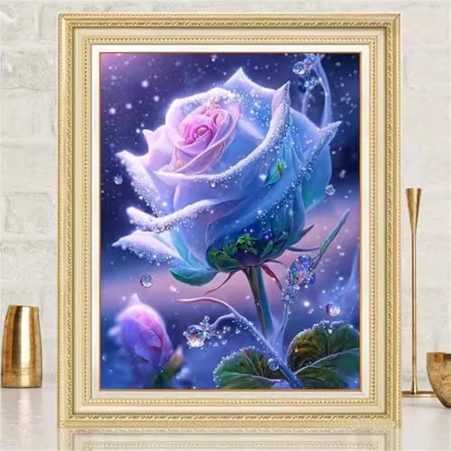 Umfarvt Blaue Blume Diamond Painting Kits Erwachsene und Kinder,Round Drill Full Drill Cross Stickerei Malerei Kits für Home Halloween Wand Décor 50x70cm von Umfarvt