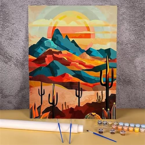 Umfarvt Blick auf den Sonnenuntergang Malen Nach Zahlen Erwachsene,Paint by Numbers Adult,Without Framed DIY mit Pinseln und Acrylfarben Handgemalt Ölgemälde Leinwand für Home Wand Dekor 30x40cm von Umfarvt