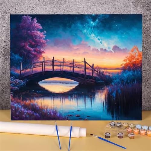 Umfarvt Blick auf die Seebrücke Malen Nach Zahlen Erwachsene,Paint by Numbers Adult,DIY Framed DIY mit Pinseln und Acrylfarben Handgemalt Ölgemälde Leinwand für Home Wand Dekor 55x70cm von Umfarvt