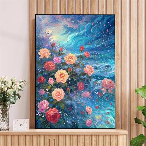 Umfarvt Bunte Blumen Malen Nach Zahlen Erwachsene,Paint by Numbers Adult,DIY Framed DIY mit Pinseln und Acrylfarben Handgemalt Ölgemälde Leinwand für Home Wand Dekor 30x40cm von Umfarvt