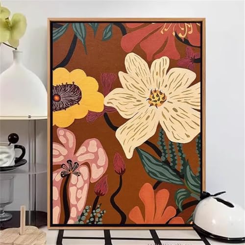 Umfarvt Bunte Blumenkunst Malen Nach Zahlen Erwachsene,Paint by Numbers Adult,DIY Framed DIY mit Pinseln und Acrylfarben Handgemalt Ölgemälde Leinwand für Home Wand Dekor 30x40cm von Umfarvt