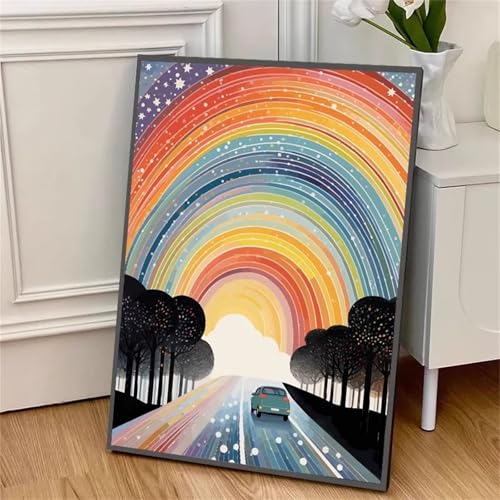 Umfarvt Bunte Landschaft Malen Nach Zahlen Erwachsene,Paint by Numbers Adult,DIY Framed DIY mit Pinseln und Acrylfarben Handgemalt Ölgemälde Leinwand für Home Wand Dekor 30x40cm von Umfarvt