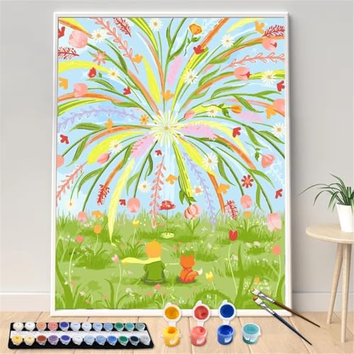 Umfarvt Bunte Landschaft Malen Nach Zahlen Erwachsene,Paint by Numbers Adult,DIY Framed DIY mit Pinseln und Acrylfarben Handgemalt Ölgemälde Leinwand für Home Wand Dekor 60x75cm von Umfarvt