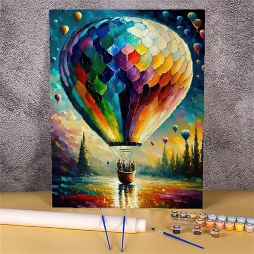 Umfarvt Bunter Heißluftballon Malen Nach Zahlen Erwachsene,Paint by Numbers Adult,DIY Framed DIY mit Pinseln und Acrylfarben Handgemalt Ölgemälde Leinwand für Home Wand Dekor 40x50cm von Umfarvt