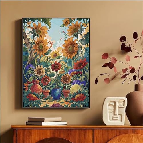 Umfarvt Farbige Blumen Malen Nach Zahlen Erwachsene,Paint by Numbers Adult,DIY Framed DIY mit Pinseln und Acrylfarben Handgemalt Ölgemälde Leinwand für Home Wand Dekor 30x40cm von Umfarvt