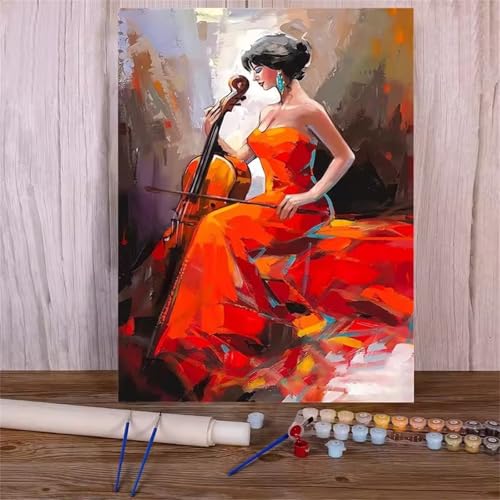 Umfarvt Frau Malen Nach Zahlen Erwachsene,Gitarre Malen Nach Zahlen,Without Framed inklusive Pinsel und Acrylfarben DIY handgemaltes Ölgemälde Set für Anfänger für Home Decor 55x70cm von Umfarvt