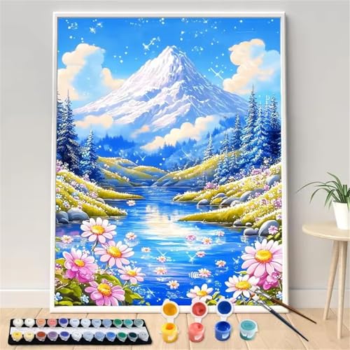 Umfarvt Gebirge Malen Nach Zahlen Erwachsene,Blumen Malen Nach Zahlen,Without Framed inklusive Pinsel und Acrylfarben DIY handgemaltes Ölgemälde Set für Anfänger für Home Decor 40x50cm von Umfarvt