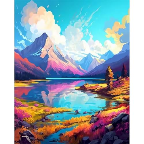 Umfarvt Gebirge Malen Nach Zahlen Erwachsene,Farben Malen Nach Zahlen,Without Framed inklusive Pinsel und Acrylfarben DIY handgemaltes Ölgemälde Set für Anfänger für Home Decor 45x60cm von Umfarvt