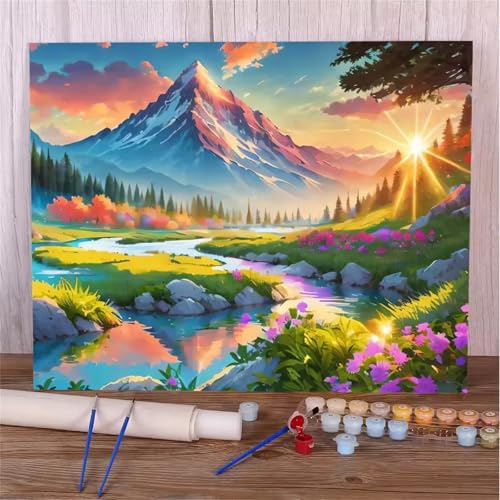 Umfarvt Gebirge Malen Nach Zahlen Erwachsene,Landschaft Malen Nach Zahlen,Without Framed inklusive Pinsel und Acrylfarben DIY handgemaltes Ölgemälde Set für Anfänger für Home Decor 50x65cm von Umfarvt