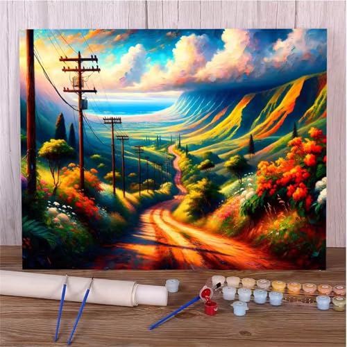 Umfarvt Gebirge Malen Nach Zahlen Erwachsene,Landschaft Malen Nach Zahlen,Without Framed inklusive Pinsel und Acrylfarben DIY handgemaltes Ölgemälde Set für Anfänger für Home Decor 55x70cm von Umfarvt