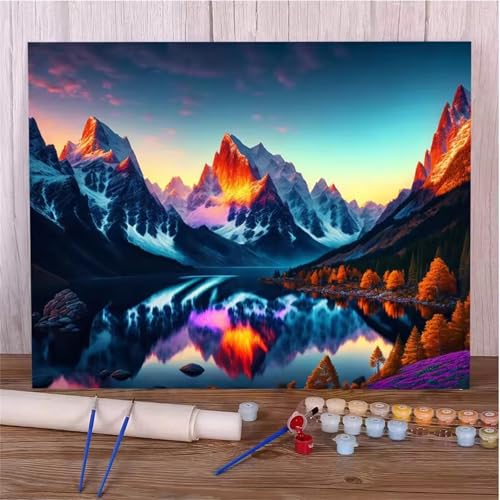 Umfarvt Gebirge Malen Nach Zahlen Erwachsene,See Malen Nach Zahlen,Without Framed inklusive Pinsel und Acrylfarben DIY handgemaltes Ölgemälde Set für Anfänger für Home Decor 45x60cm von Umfarvt