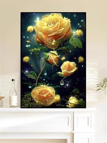 Umfarvt Gelbe Blumen Diamond Painting Kits Erwachsene und Kinder,Round Drill Full Drill Cross Stickerei Malerei Kits für Home Halloween Wand Décor 40x60cm von Umfarvt