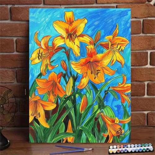 Umfarvt Gelbe Blumen Malen Nach Zahlen Erwachsene,Paint by Numbers Adult,DIY Framed DIY mit Pinseln und Acrylfarben Handgemalt Ölgemälde Leinwand für Home Wand Dekor 45x60cm von Umfarvt