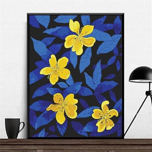 Umfarvt Gelbe Blumen Malen Nach Zahlen Erwachsene,Paint by Numbers Adult,DIY Framed DIY mit Pinseln und Acrylfarben Handgemalt Ölgemälde Leinwand für Home Wand Dekor 55x70cm von Umfarvt