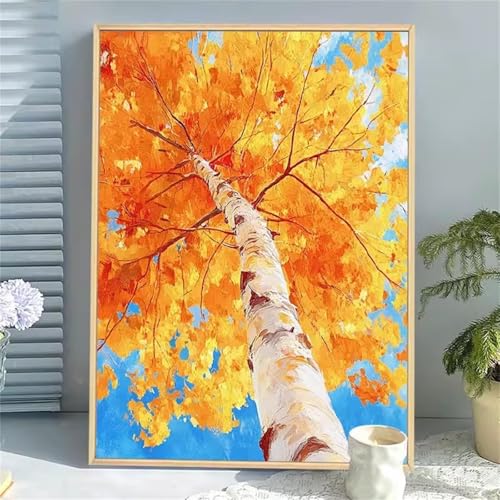 Umfarvt Gelber Baum Malen Nach Zahlen Erwachsene,Paint by Numbers Adult,DIY Framed DIY mit Pinseln und Acrylfarben Handgemalt Ölgemälde Leinwand für Home Wand Dekor 55x70cm von Umfarvt