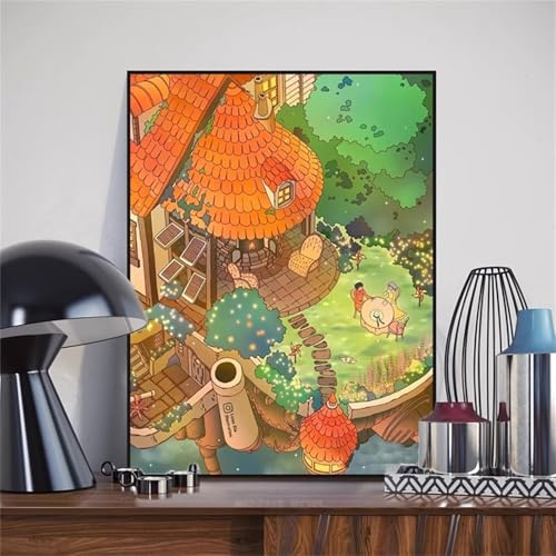 Umfarvt Hausansicht Malen Nach Zahlen Erwachsene,Paint by Numbers Adult,DIY Framed DIY mit Pinseln und Acrylfarben Handgemalt Ölgemälde Leinwand für Home Wand Dekor 55x70cm von Umfarvt