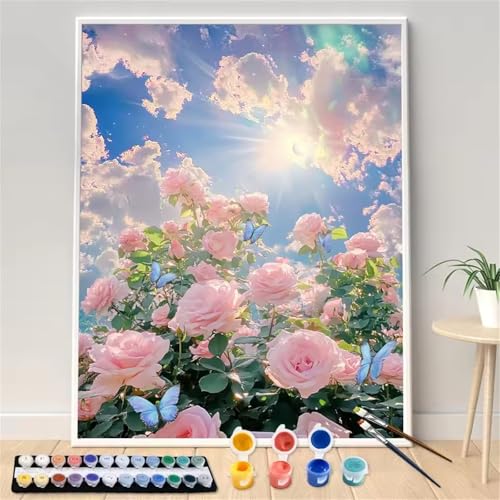 Umfarvt Himmel Malen Nach Zahlen Erwachsene,Blumen Malen Nach Zahlen,Without Framed inklusive Pinsel und Acrylfarben DIY handgemaltes Ölgemälde Set für Anfänger für Home Decor 30x40cm von Umfarvt