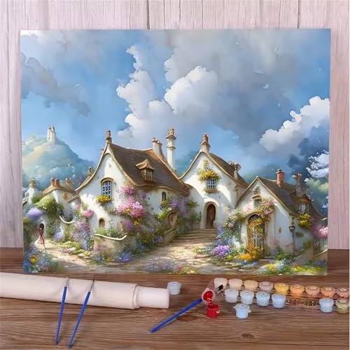 Umfarvt Himmel Malen Nach Zahlen Erwachsene,Haus Malen Nach Zahlen,Without Framed inklusive Pinsel und Acrylfarben DIY handgemaltes Ölgemälde Set für Anfänger für Home Decor 45x60cm von Umfarvt