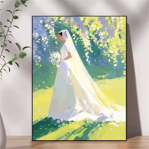 Umfarvt Hochzeitsmädchen Malen Nach Zahlen Erwachsene,Paint by Numbers Adult,DIY Framed DIY mit Pinseln und Acrylfarben Handgemalt Ölgemälde Leinwand für Home Wand Dekor 55x70cm von Umfarvt