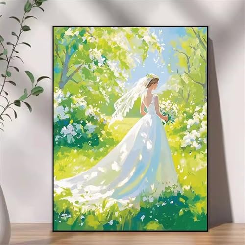 Umfarvt Hochzeitsmädchen Malen Nach Zahlen Erwachsene,Paint by Numbers Adult,DIY Framed DIY mit Pinseln und Acrylfarben Handgemalt Ölgemälde Leinwand für Home Wand Dekor 55x70cm von Umfarvt