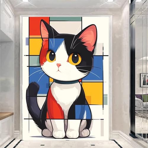 Umfarvt Karikatur, Farbige, Katze Diamond Painting Kits Erwachsene und Kinder,Square Drill Full Drill Cross Stickerei Malerei Kits für Home Halloween Wand Décor 100x130cm von Umfarvt