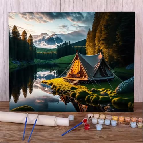 Umfarvt Landschaft Malen Nach Zahlen Erwachsene,Berg Malen Nach Zahlen,Without Framed inklusive Pinsel und Acrylfarben DIY handgemaltes Ölgemälde Set für Anfänger für Home Decor 60x75cm von Umfarvt