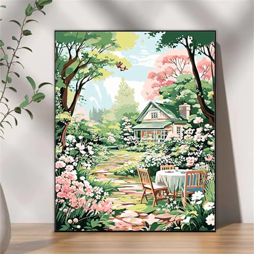 Umfarvt Landschaft Malen Nach Zahlen Erwachsene,Blumenbäume Malen Nach Zahlen,Without Framed inklusive Pinsel und Acrylfarben DIY handgemaltes Ölgemälde Set für Anfänger für Home Decor 30x40cm von Umfarvt