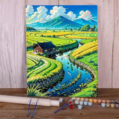 Umfarvt Landschaft Malen Nach Zahlen Erwachsene,Felder Malen Nach Zahlen,Without Framed inklusive Pinsel und Acrylfarben DIY handgemaltes Ölgemälde Set für Anfänger für Home Decor 30x40cm von Umfarvt