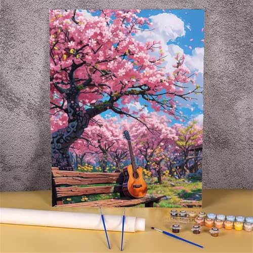 Umfarvt Landschaft Malen Nach Zahlen Erwachsene,Gitarre Malen Nach Zahlen,Without Framed inklusive Pinsel und Acrylfarben DIY handgemaltes Ölgemälde Set für Anfänger für Home Decor 30x40cm von Umfarvt