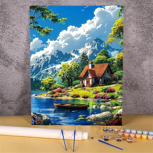 Umfarvt Landschaft Malen Nach Zahlen Erwachsene,Häuser Malen Nach Zahlen,Without Framed inklusive Pinsel und Acrylfarben DIY handgemaltes Ölgemälde Set für Anfänger für Home Decor 30x40cm von Umfarvt