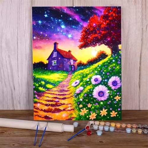 Umfarvt Landschaft Malen Nach Zahlen Erwachsene,Haus Malen Nach Zahlen,Without Framed inklusive Pinsel und Acrylfarben DIY handgemaltes Ölgemälde Set für Anfänger für Home Decor 30x40cm von Umfarvt