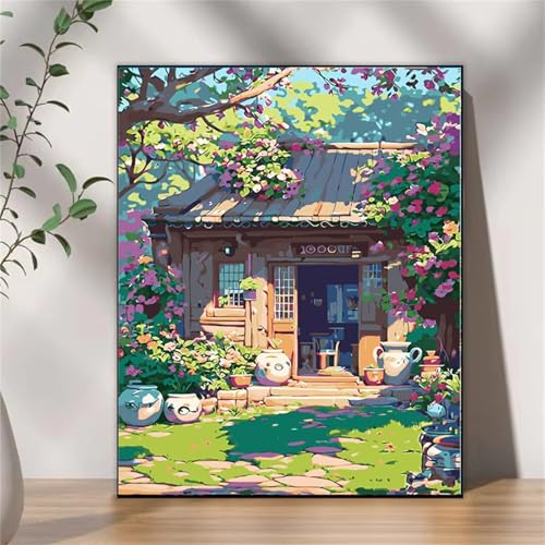 Umfarvt Landschaft Malen Nach Zahlen Erwachsene,Haus Malen Nach Zahlen,Without Framed inklusive Pinsel und Acrylfarben DIY handgemaltes Ölgemälde Set für Anfänger für Home Decor 50x65cm von Umfarvt