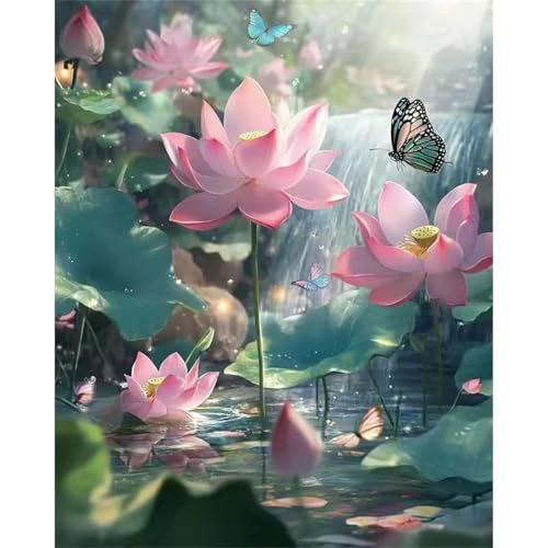 Umfarvt Landschaft Malen Nach Zahlen Erwachsene,Lotus Malen Nach Zahlen,Without Framed inklusive Pinsel und Acrylfarben DIY handgemaltes Ölgemälde Set für Anfänger für Home Decor 30x40cm von Umfarvt