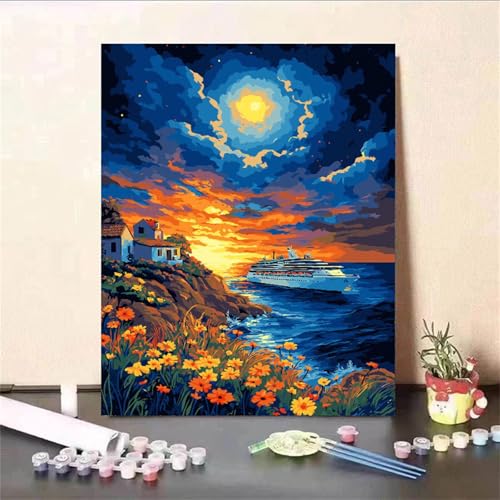 Umfarvt Landschaft Malen Nach Zahlen Erwachsene,Nacht Malen Nach Zahlen,Without Framed inklusive Pinsel und Acrylfarben DIY handgemaltes Ölgemälde Set für Anfänger für Home Decor 30x40cm von Umfarvt