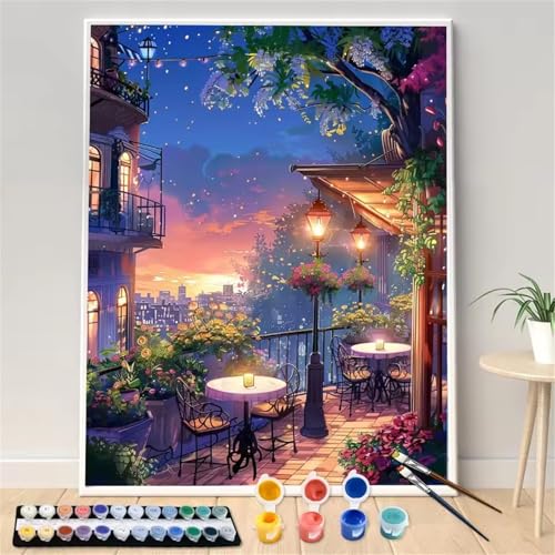 Umfarvt Landschaft Malen Nach Zahlen Erwachsene,Nacht Malen Nach Zahlen,Without Framed inklusive Pinsel und Acrylfarben DIY handgemaltes Ölgemälde Set für Anfänger für Home Decor 30x40cm von Umfarvt