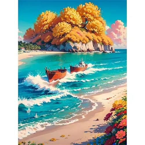 Umfarvt Landschaft Malen Nach Zahlen Erwachsene,Strand Malen Nach Zahlen,Without Framed inklusive Pinsel und Acrylfarben DIY handgemaltes Ölgemälde Set für Anfänger für Home Decor 30x40cm von Umfarvt