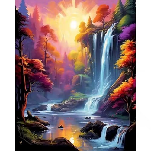 Umfarvt Landschaft Malen Nach Zahlen Erwachsene,Wasserfälle Malen Nach Zahlen,Without Framed inklusive Pinsel und Acrylfarben DIY handgemaltes Ölgemälde Set für Anfänger für Home Decor 30x40cm von Umfarvt