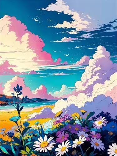 Umfarvt Landschaft Malen Nach Zahlen Erwachsene,Wolken Malen Nach Zahlen,Without Framed inklusive Pinsel und Acrylfarben DIY handgemaltes Ölgemälde Set für Anfänger für Home Decor 30x40cm von Umfarvt