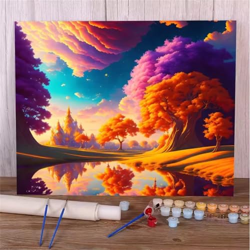 Umfarvt Landschaft Malen Nach Zahlen Erwachsene,Wolken Malen Nach Zahlen,Without Framed inklusive Pinsel und Acrylfarben DIY handgemaltes Ölgemälde Set für Anfänger für Home Decor 30x40cm von Umfarvt