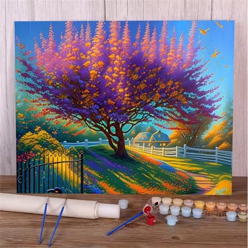 Umfarvt Lila Malen Nach Zahlen Erwachsene,Baum Malen Nach Zahlen,Without Framed inklusive Pinsel und Acrylfarben DIY handgemaltes Ölgemälde Set für Anfänger für Home Decor 30x40cm von Umfarvt