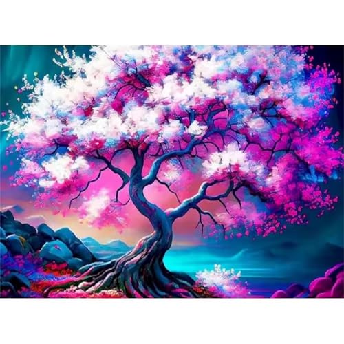 Umfarvt Lila Malen Nach Zahlen Erwachsene,Baum Malen Nach Zahlen,Without Framed inklusive Pinsel und Acrylfarben DIY handgemaltes Ölgemälde Set für Anfänger für Home Decor 30x40cm von Umfarvt