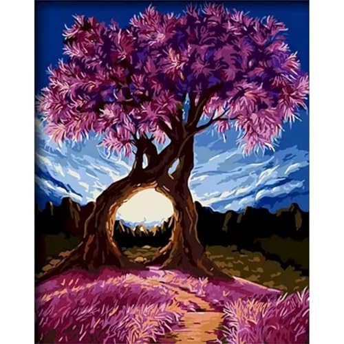 Umfarvt Lila Malen Nach Zahlen Erwachsene,Baum Malen Nach Zahlen,Without Framed inklusive Pinsel und Acrylfarben DIY handgemaltes Ölgemälde Set für Anfänger für Home Decor 30x40cm von Umfarvt