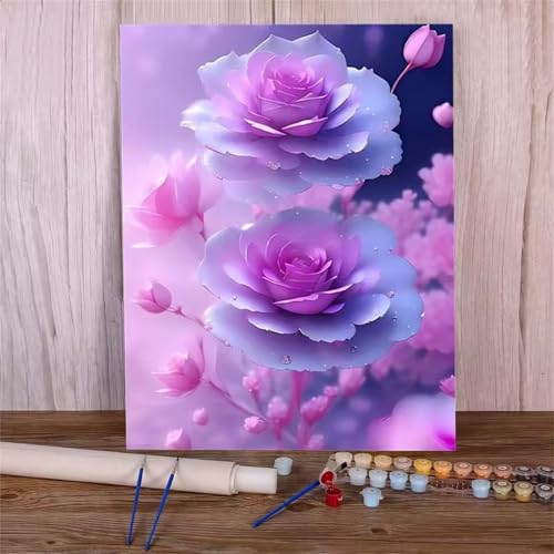 Umfarvt Lila Malen Nach Zahlen Erwachsene,Blumen Malen Nach Zahlen,Without Framed inklusive Pinsel und Acrylfarben DIY handgemaltes Ölgemälde Set für Anfänger für Home Decor 30x40cm von Umfarvt