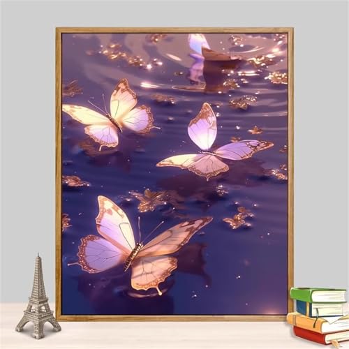 Umfarvt Lila Malen Nach Zahlen Erwachsene,Schmetterling Malen Nach Zahlen,Without Framed inklusive Pinsel und Acrylfarben DIY handgemaltes Ölgemälde Set für Anfänger für Home Decor 45x60cm von Umfarvt