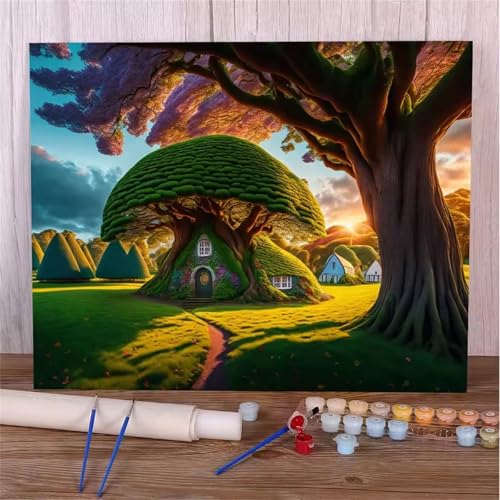 Umfarvt Malen Nach Zahlen Bäume, Landschaft Malen Nach Zahlen Erwachsene, DIY Handgemalt Ölgemälde Kit mit Pinseln und Acrylfarben Ölgemälde Leinwand für Home Decor DIY Framed 45x60cm von Umfarvt