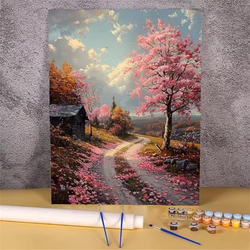 Umfarvt Malen Nach Zahlen Bäume, Pfade Malen Nach Zahlen Erwachsene, DIY Handgemalt Ölgemälde Kit mit Pinseln und Acrylfarben Ölgemälde Leinwand für Home Decor DIY Framed 40x50cm von Umfarvt