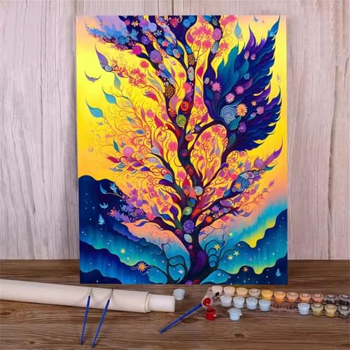 Umfarvt Malen Nach Zahlen Baum, Abstrakt Malen Nach Zahlen Erwachsene, DIY Handgemalt Ölgemälde Kit mit Pinseln und Acrylfarben Ölgemälde Leinwand für Home Decor DIY Framed 50x65cm von Umfarvt